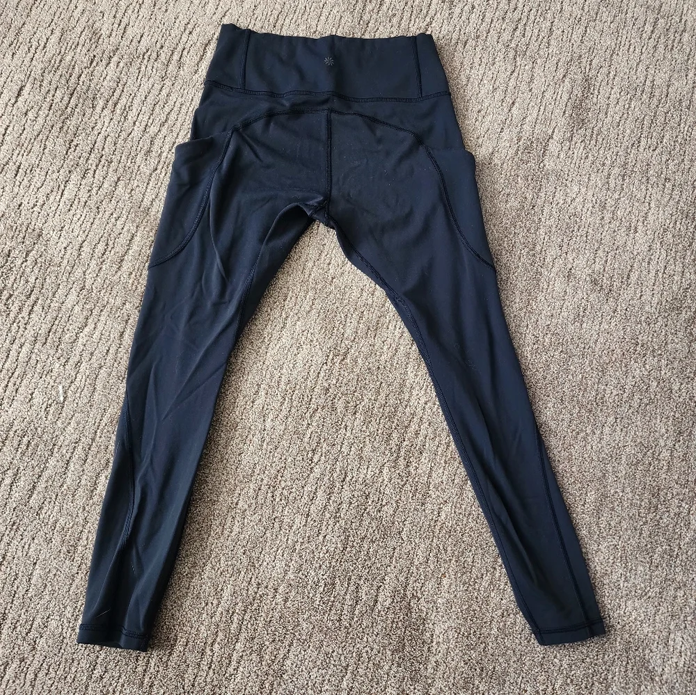 Athleta All In Navy Tights Leggings Size Small With Stash Pockets - Picture 6 of 8